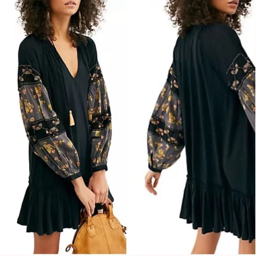 Free People Beaded Embellished Sleeve Tunic Dress Size XS